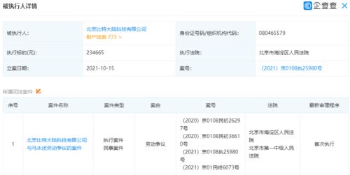 比特大陸公司新增被執(zhí)行人信息，執(zhí)行標(biāo)的為23萬元